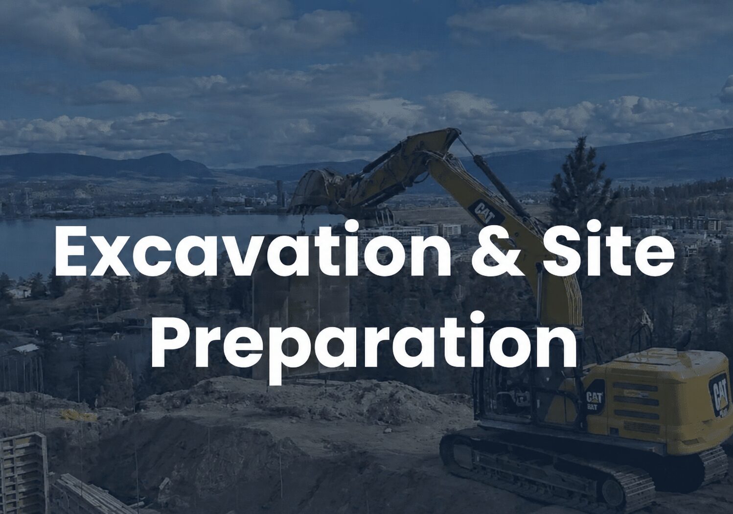 Excavator working on construction site preparation.